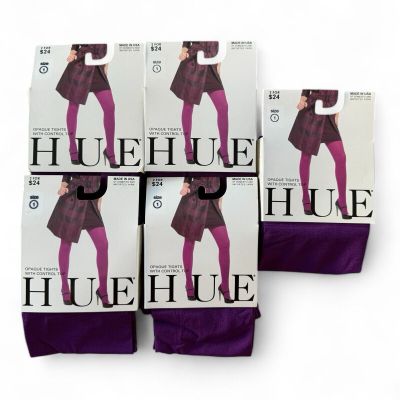 HUE Opaque Tights with Control Top Womens Size 1 Concord Purple 5 Pairs New