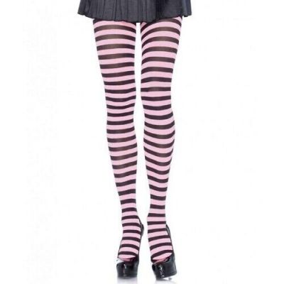 Leg Avenue 7100 Women's Black & Pink Nylon Striped Tights- Adult One Size