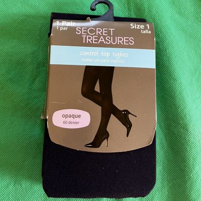 1 PAIR SECRET TREASURES FASHION TIGHTS SIZE 1 Opaque 60 Denier Control Top NEW