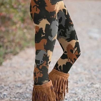 Women’s Size L Horse Print Skinny Stretch Western Fashion Leggings