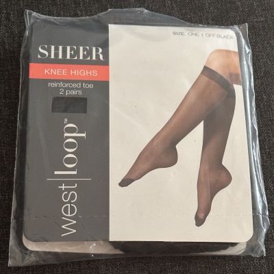 WEST LOOP KNEE HIGH NYLONS STOCKINGS 2 PAIR ONE SIZE OFF BLACK