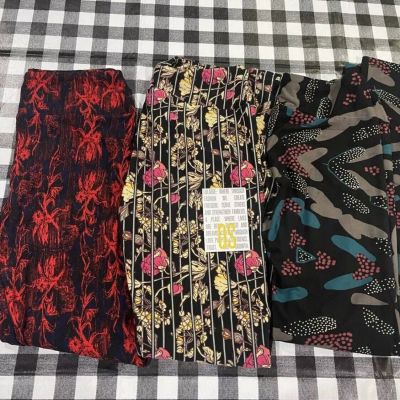 Lularoe OS one size  Leggings 3 pack u get 3 red floral black NWT