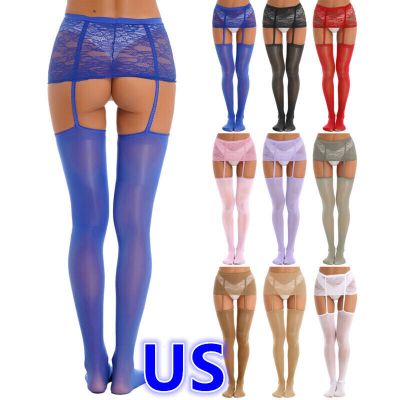 US Women's Lingerie Lace Pantyhose Skirts with Suspender Garter Belt Stockings