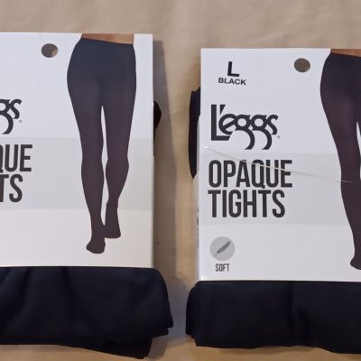 L'eggs Opaque Tights Lot Black Sz L 60 Denier Soft Matte Finish Nylon Spandex