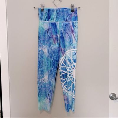 Soulcycle Blue Tie Dye Abstract Marble Printed Logo Cropped Workout Leggings