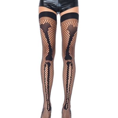 Leg Avenue 9944 Women's Black Net Leg Bone Thigh Highs Leg Stockings