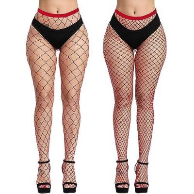 Red Fishnet Stockings Lace Patterned Tights High Waist Pantyhose Fishnets Set...