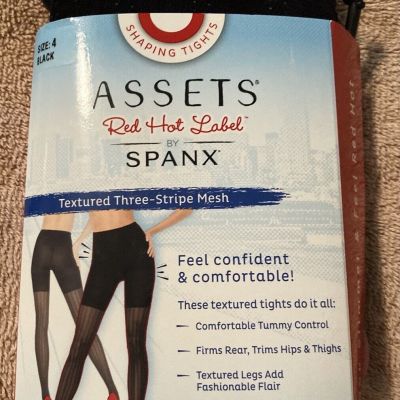 Spanx Assets Red Hot Label Body Black Textured Three Stripe Mesh Tights Size 4/D