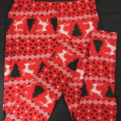 NOBO No Boundaries Women's M 7-9 Leggings Christmas Stretch Waist Tree Reindeer