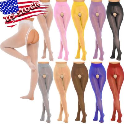 US Womens Oil Sheer Pantyhose Hollow Out Suspender Tights Thigh High Stockings