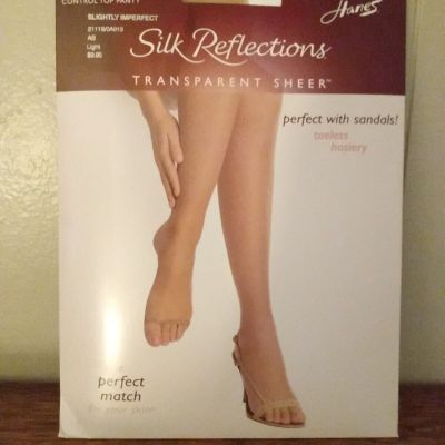 Vintage Hanes Silk Reflection Transparent Shear Toeless Pantyhose Size AB Light