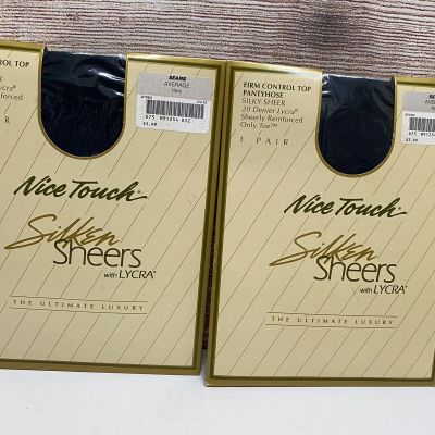 2 Sears Nice Touch Silken Sheers Pantyhose Firm Control Top Average Navy NOS