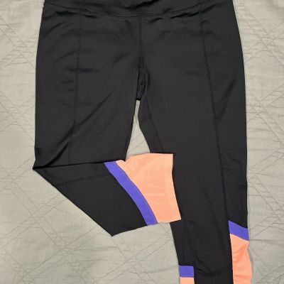 Calvin Klein Performance Quick Dry Capri Black Purple Leggings Size L 28 X 20