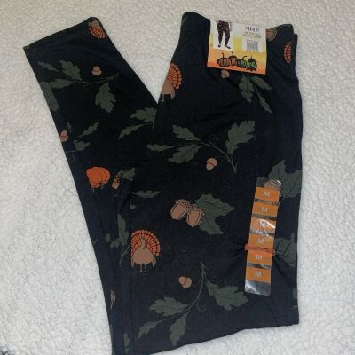 PUMPKINS & POTIONS Women's Black Soft Leggings Size Medium Turkeys & Pumpkin NWT