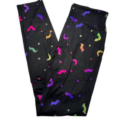 TC Lularoe Leggings Neon Colors Bats Stars on Black Fits 12/18