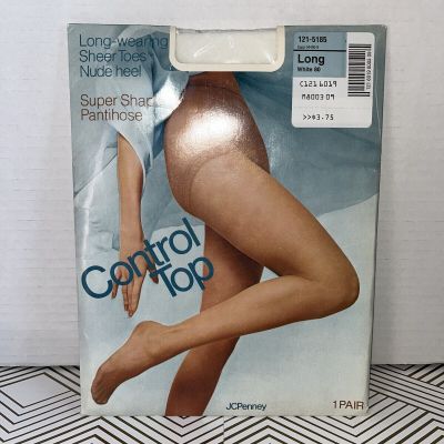 Vintage JC Penney Control Top Super Shaper Sheer Pantyhose Size Long White