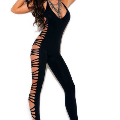 Sexy Nightwear Shredded Sides Deep V Unitard Bodystocking Lingerie Adult Women