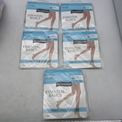 Vintage No Nonsense Knee Highs Beige Size One lot of 5 Reinforced Toe New