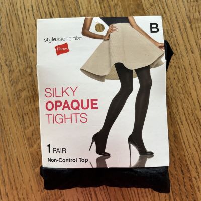 Hanes Silky Opaque Tights 1 Pair Non-Control Top Black Size B