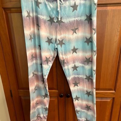 Pixie Lane Womens Tie Dye Stars Soft Lounge Leggings XL EUC Fourth of July