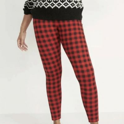 Old Navy Womens Size XS ~ High-Waisted Printed Ankle Leggings Red/Black Check