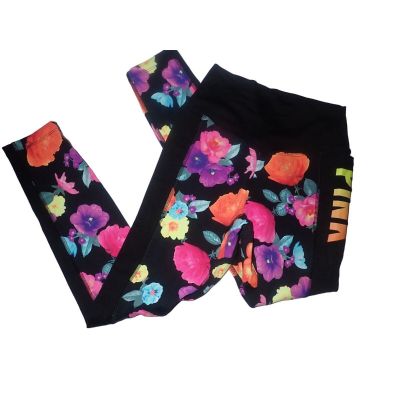 Pink Victoria's Secret Ultimate Floral Leggings Women XS Black Flowers Workout