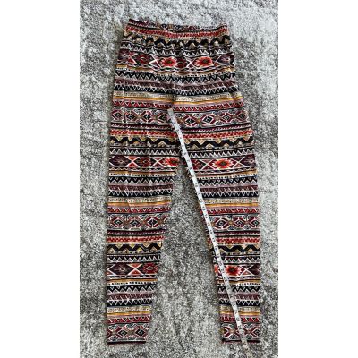 Leggings Womens Red Black Aztec Tribal  Print Stretch Full Length S