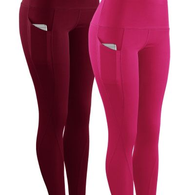 2 Pack Tummy Control High Waist Running Workout Leggings,9017,Red,Rose Red,US...
