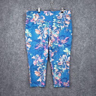 Reel Legends Leggings Womens XL Extra Large Blue Floral Capri Dockside Workout