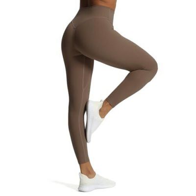 High Waisted Workout Leggings for Women Tummy Control Medium Fudge Coffee