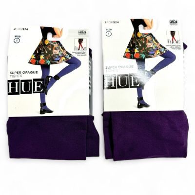 New HUE Tights Violetta Purple Super Opaque Nylon Spandex Size 1 - 2 Pairs