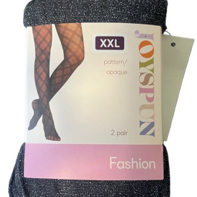 New Women's Joyspun Fashion Tights 2-Pair Black Shimmer Opaque Crushed Plum XL