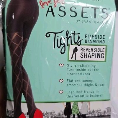 Spanx Assets Tights Flipside Diamond Reversible Shaping Sz 2 Black Nwt