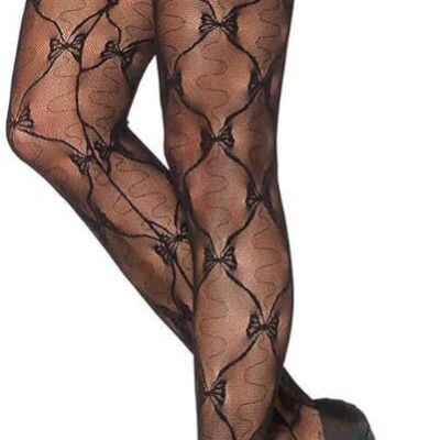 Leg Avenue Women's Black Bow Lace Suspender Thigh High Hose Stockings Tights