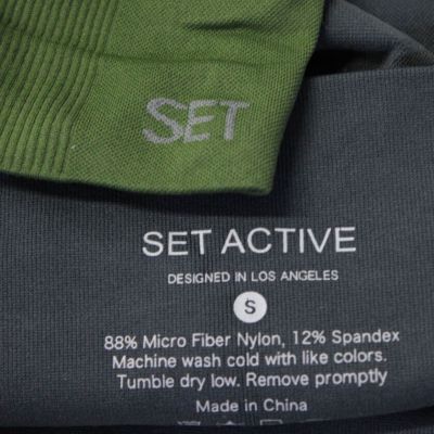 Set Active Womens Ribbed Crop Leggings Pants Green Gray Size Small Lot 2