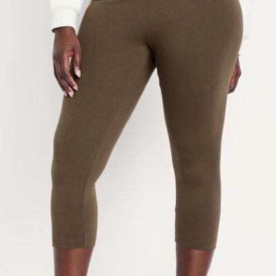 OLD NAVY Women's High-Waisted Cropped Leggings Color Olive, Size L NWT