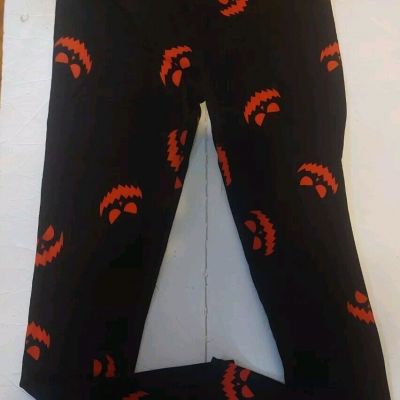 LuLaRoe Leggings  One Size Black With Orange Jack O'Lantern Faces Halloween