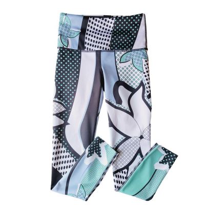 Noli Women's XS Printed Blue, Teal, Black & White High Waist Leggings Raw Hem