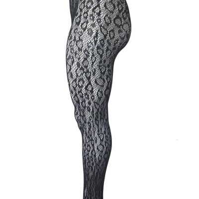 Wild Leopard Black Fishnet Tights by Yelete Queen Size