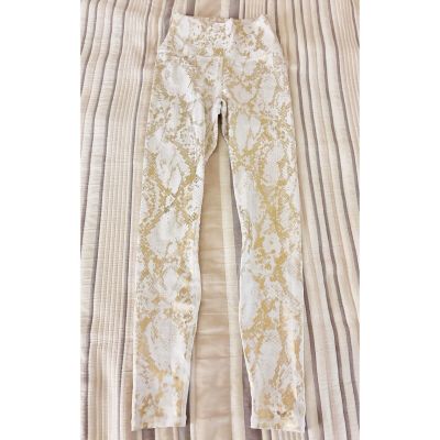 Carbon 38 cream and gold metallic snake print leggings Sz S