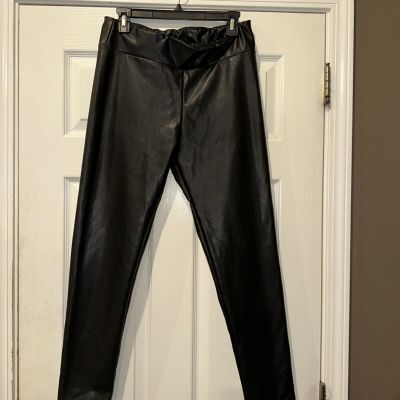 White Birch  Black Faux Leather Pleather Spandex Pants Leggings X-Large Midrise