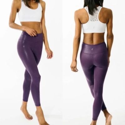 Zyia Plum Metallic Plus Light N Tight Hi Rise 7/8 Leggings Women’s Size 8-10