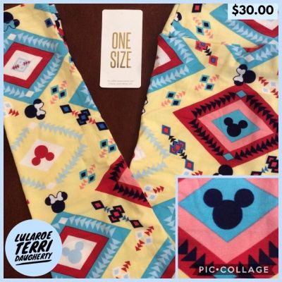 LLR One Size Disney Leggings Minnie & Mickey Mouse Heads on Diamonds