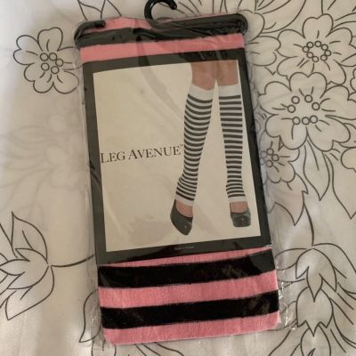 LEG AVENUE OPAQUE PINK & BLACK STRIPE LEG WARMERS - O/S