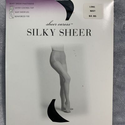 VTG NOS JCPenney Silky Sheer Caress Long Satiny Control Top  Pantyhose Navy