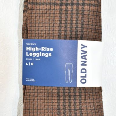 Old Navy High Rise Leggings Brown Plaid  Size Large  Women's New