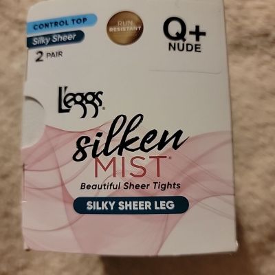 Leggs Silken Mist Control Top Pantyhose 2 Pair Nude Queen +