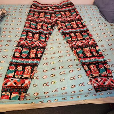 No Boundaries MEOW XMAS Cat Print Christmas Fleece Leggings ~ 2XL(19)