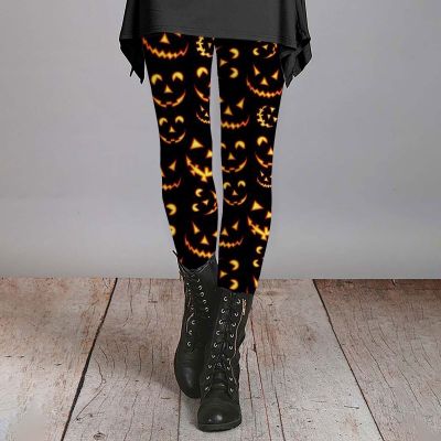 Womens Halloween Leggings Pumpkin Printed High Waist Workout Plus Gym Yoga Pants