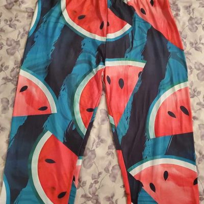 WOMENS WATERMELON FRUIT PRINT STRETCH PULL-ON CAPRI PANTS PLUS SIZE XXL 2X